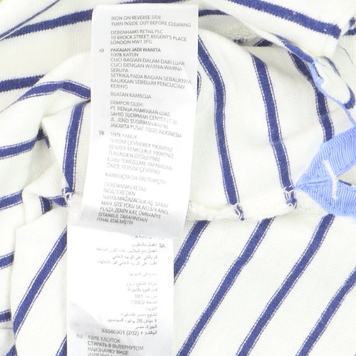 Principles Women’s White Striped Long Sleeve Cotton T-Shirt Size 12