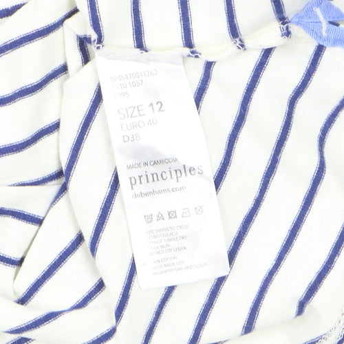 Principles Women’s White Striped Long Sleeve Cotton T-Shirt Size 12