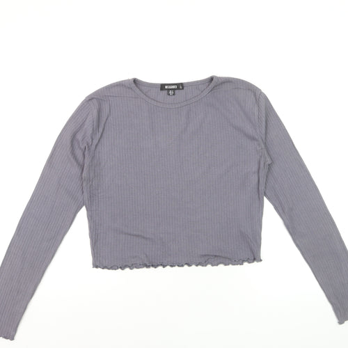 Missguided Womens Grey Size 12 Cropped Long Sleeve Ribbed Top