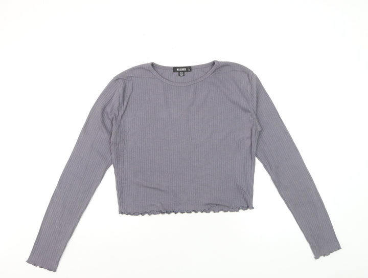 Missguided Womens Grey Size 12 Cropped Long Sleeve Ribbed Top