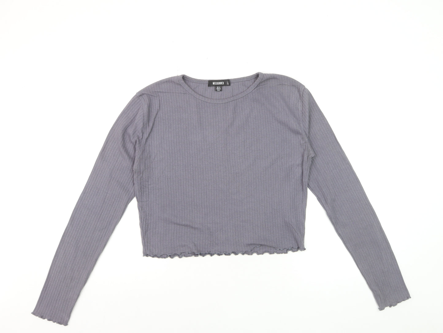 Missguided Womens Grey Size 12 Cropped Long Sleeve Ribbed Top