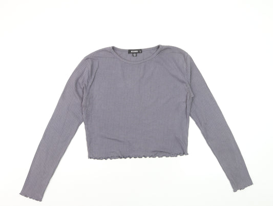 Missguided Womens Grey Size 12 Cropped Long Sleeve Ribbed Top