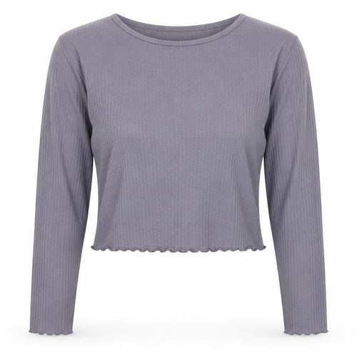 Missguided Womens Grey Size 12 Cropped Long Sleeve Ribbed Top
