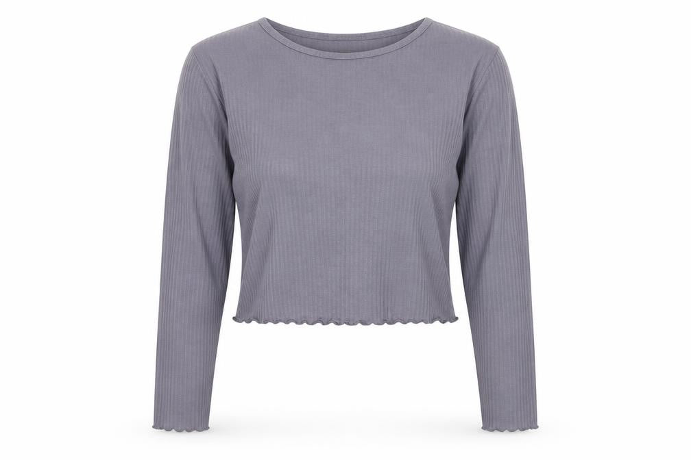 Missguided Womens Grey Size 12 Cropped Long Sleeve Ribbed Top