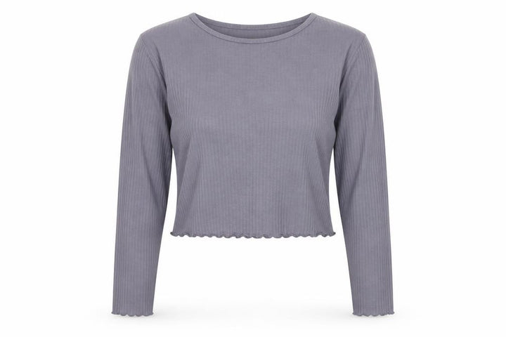 Missguided Womens Grey Size 12 Cropped Long Sleeve Ribbed Top