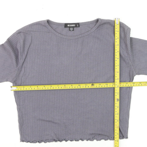 Missguided Womens Grey Size 12 Cropped Long Sleeve Ribbed Top