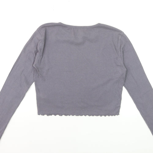 Missguided Womens Grey Size 12 Cropped Long Sleeve Ribbed Top
