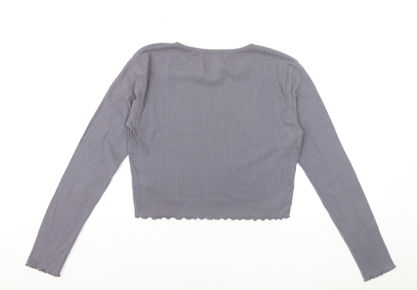 Missguided Womens Grey Size 12 Cropped Long Sleeve Ribbed Top