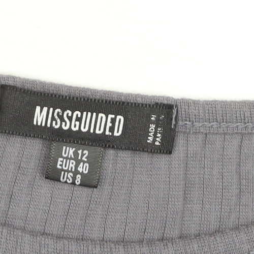 Missguided Womens Grey Size 12 Cropped Long Sleeve Ribbed Top