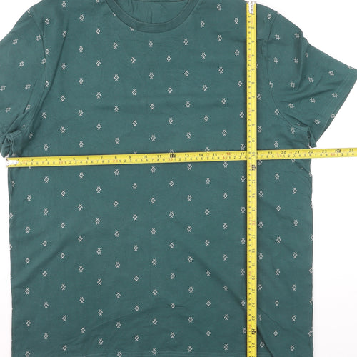 George Men's Green Patterned Crew Neck Cotton T-Shirt Size L