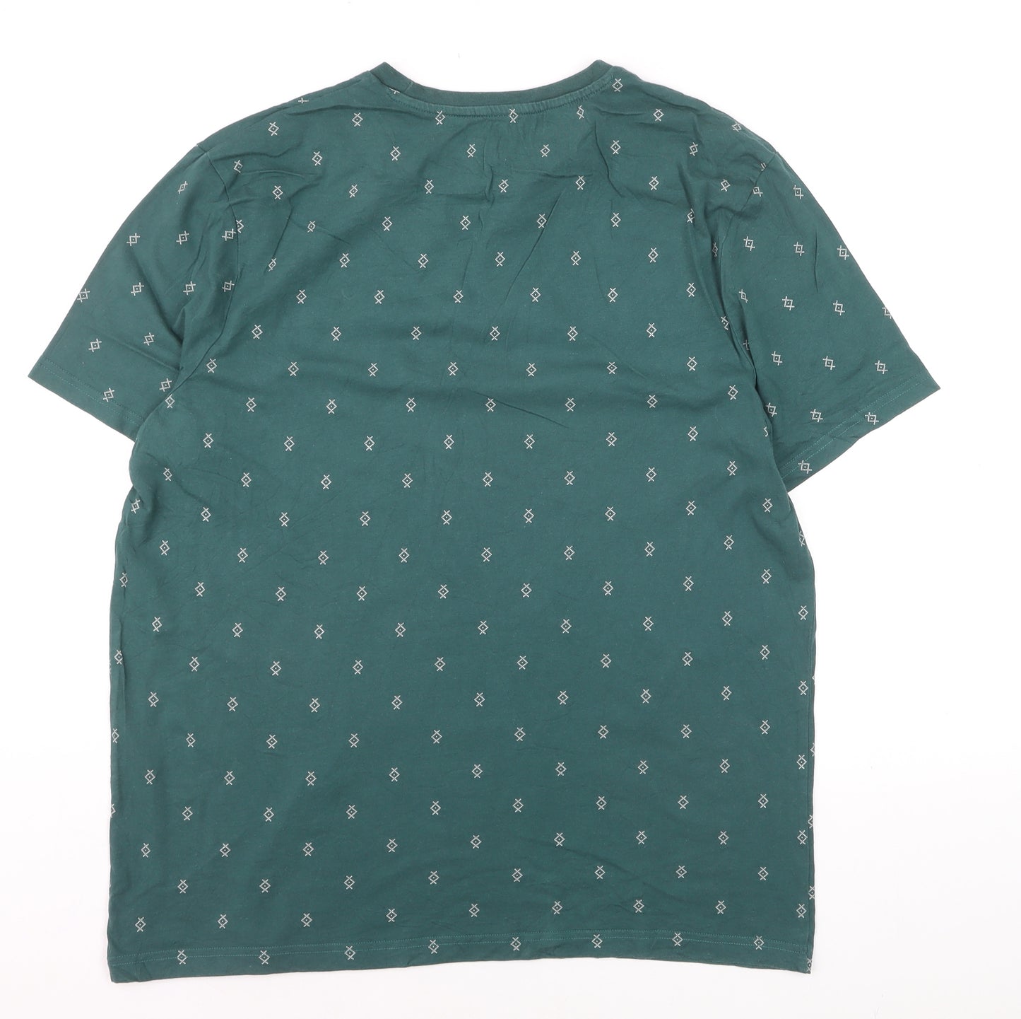 George Men's Green Patterned Crew Neck Cotton T-Shirt Size L