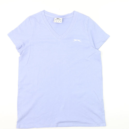 Slazenger Women's Blue V-Neck Cotton Short Sleeve T-Shirt UK 10