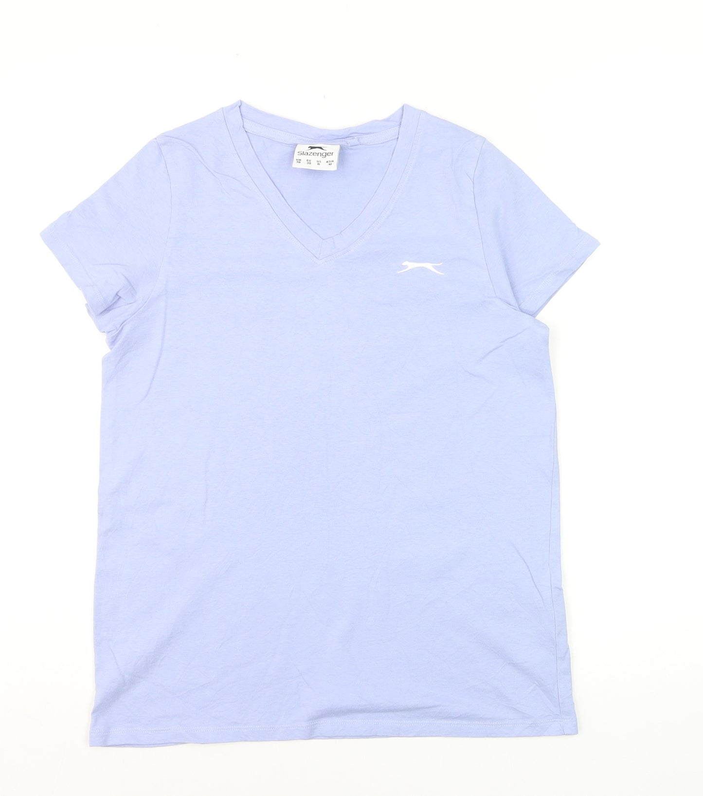 Slazenger Women's Blue V-Neck Cotton Short Sleeve T-Shirt UK 10