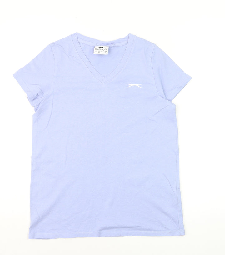 Slazenger Women's Blue V-Neck Cotton Short Sleeve T-Shirt UK 10