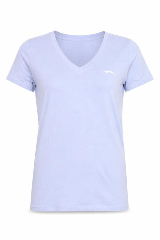 Front view of Slazenger Women's Blue V-Neck Cotton Short Sleeve T-Shirt UK 10