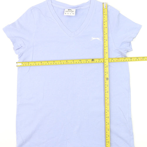 Slazenger Women's Blue V-Neck Cotton Short Sleeve T-Shirt UK 10