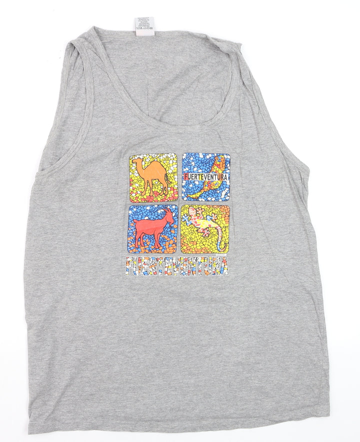 American Zone Men’s Grey Cotton Tank Top XXL Fuerteventura Graphic