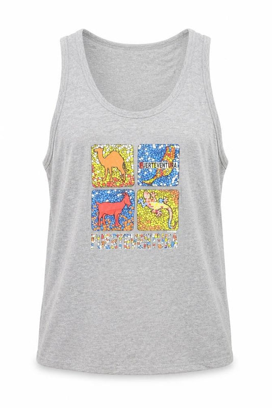 American Zone Men’s Grey Cotton Tank Top XXL Fuerteventura Graphic