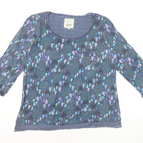 Mantaray Women Blue Size 14 3/4 Sleeve Cotton T-Shirt