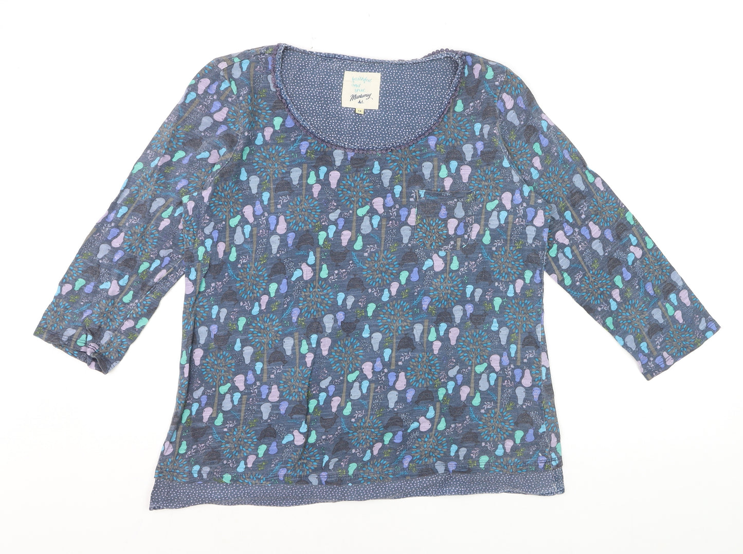 Mantaray Women Blue Size 14 3/4 Sleeve Cotton T-Shirt