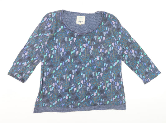 Mantaray Women Blue Size 14 3/4 Sleeve Cotton T-Shirt