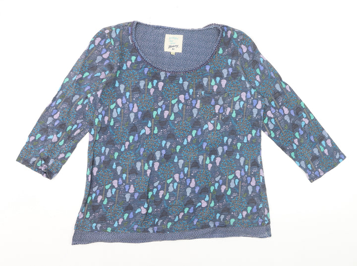 Mantaray Women Blue Size 14 3/4 Sleeve Cotton T-Shirt
