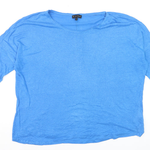 Phase Eight Women's Blue Linen Relaxed Fit 3/4 Sleeve T-Shirt UK 16