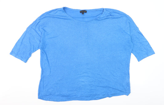 Phase Eight Women's Blue Linen Relaxed Fit 3/4 Sleeve T-Shirt UK 16