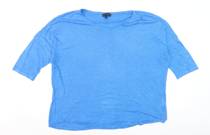 Phase Eight Women's Blue Linen Relaxed Fit 3/4 Sleeve T-Shirt UK 16