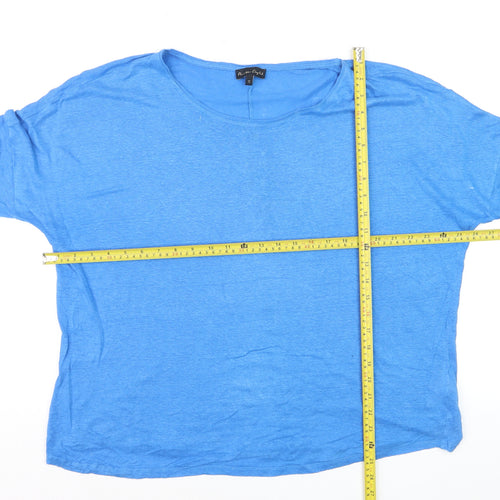 Phase Eight Women's Blue Linen Relaxed Fit 3/4 Sleeve T-Shirt UK 16