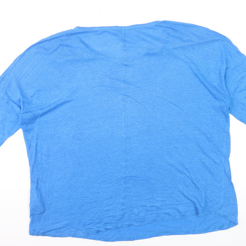 Phase Eight Women's Blue Linen Relaxed Fit 3/4 Sleeve T-Shirt UK 16