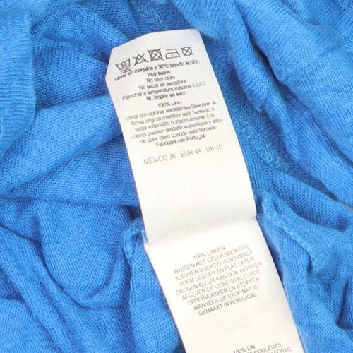 Phase Eight Women's Blue Linen Relaxed Fit 3/4 Sleeve T-Shirt UK 16