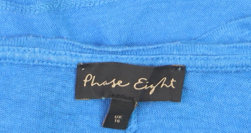 Phase Eight Women's Blue Linen Relaxed Fit 3/4 Sleeve T-Shirt UK 16