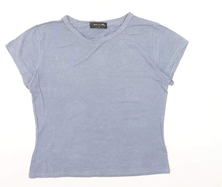 White Fox Women's Blue Short Sleeve Slim Fit Basic T-Shirt XL