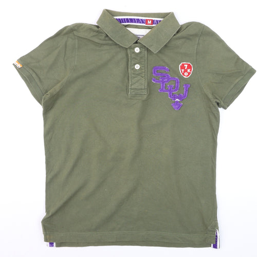 Superdry Men's Green Cotton Polo Shirt M Embroidered Preppy Style