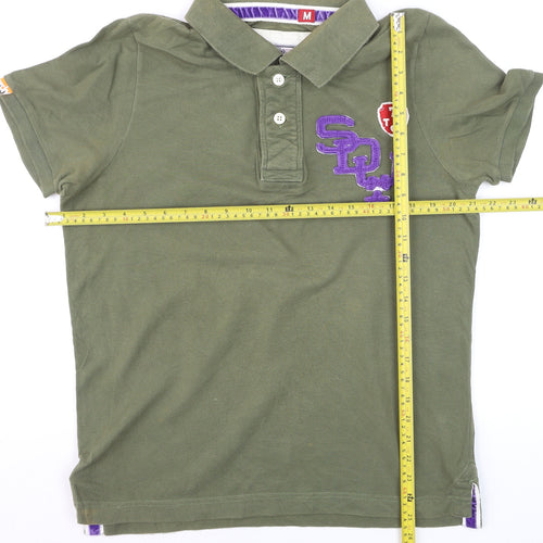 Superdry Men's Green Cotton Polo Shirt M Embroidered Preppy Style