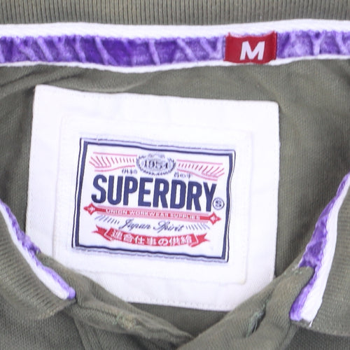 Superdry Men's Green Cotton Polo Shirt M Embroidered Preppy Style
