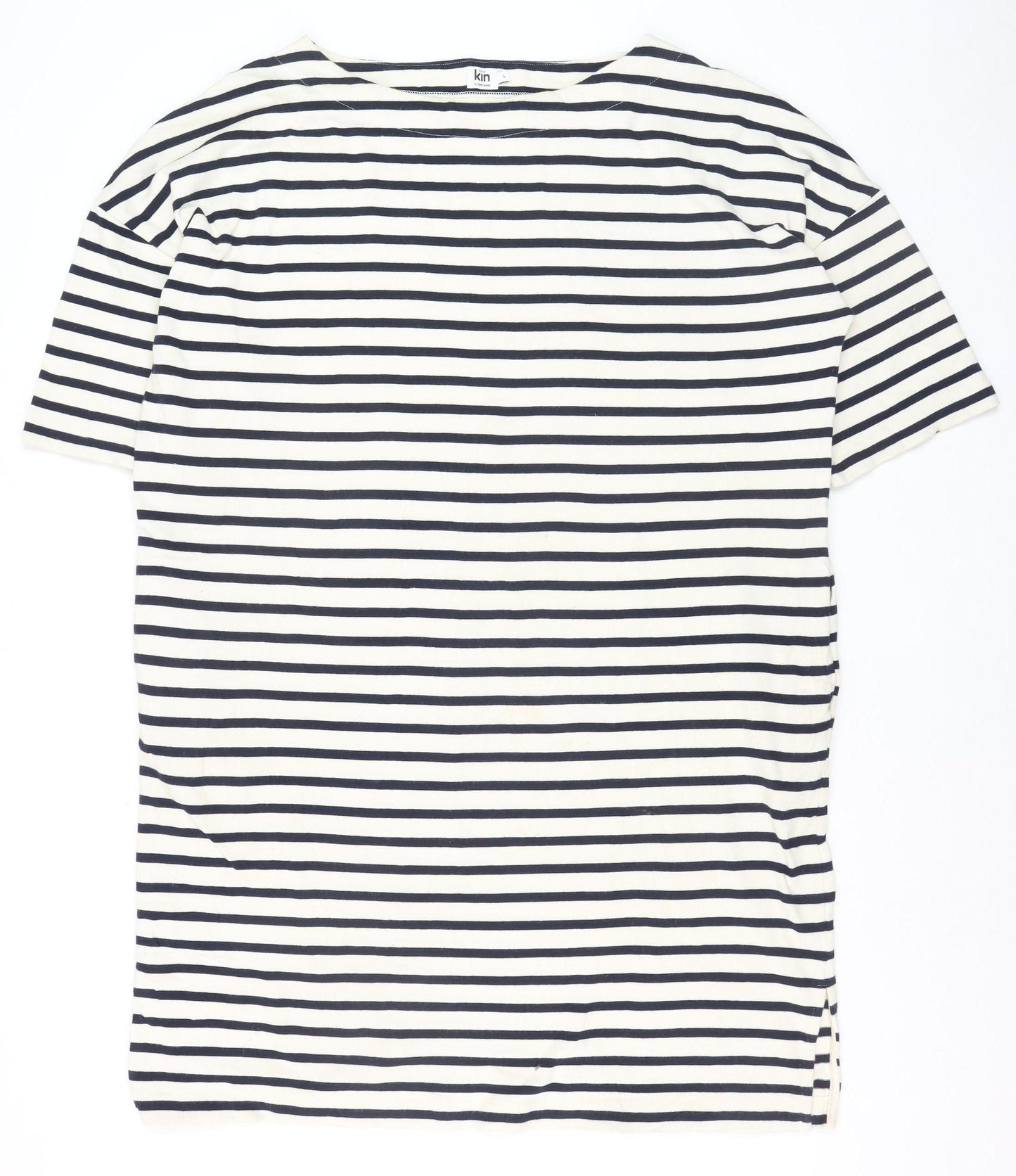Kin by John Lewis Women White Striped Cotton T-Shirt Dress L