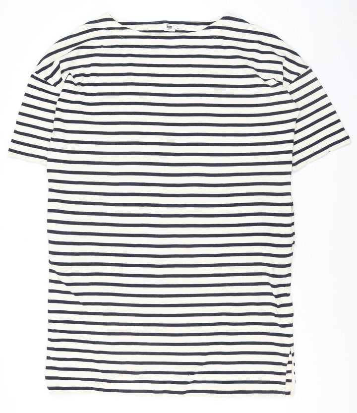 Kin by John Lewis Women White Striped Cotton T-Shirt Dress L