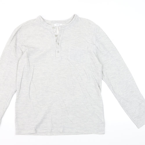 Reiss Womens Grey Long Sleeve Henley Cotton Jersey Top Size M