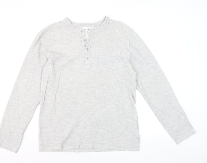 Reiss Womens Grey Long Sleeve Henley Cotton Jersey Top Size M