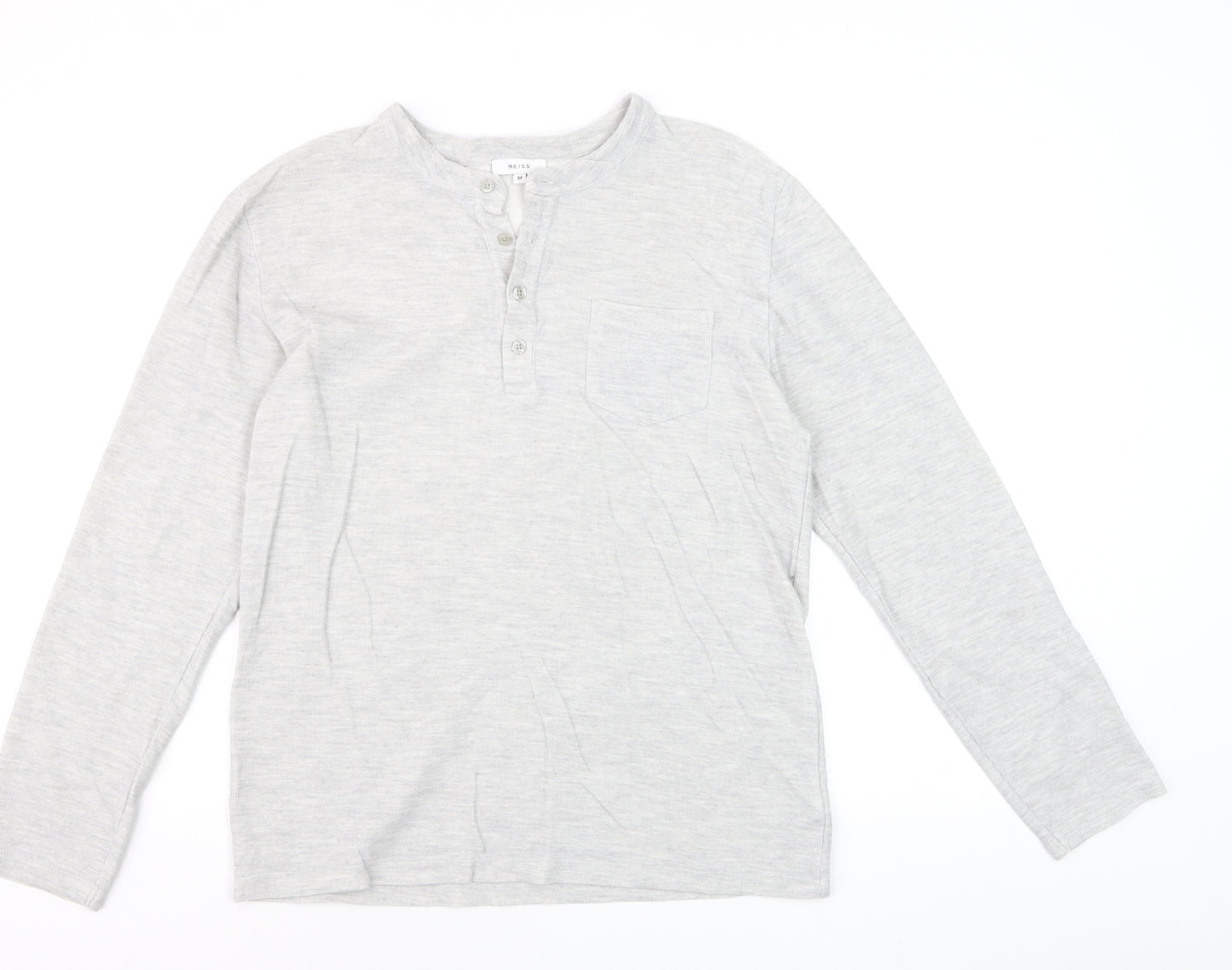 Reiss Womens Grey Long Sleeve Henley Cotton Jersey Top Size M