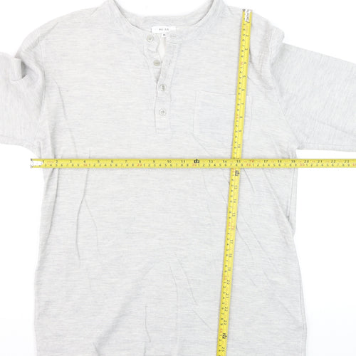 Reiss Womens Grey Long Sleeve Henley Cotton Jersey Top Size M