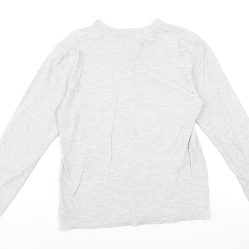 Reiss Womens Grey Long Sleeve Henley Cotton Jersey Top Size M