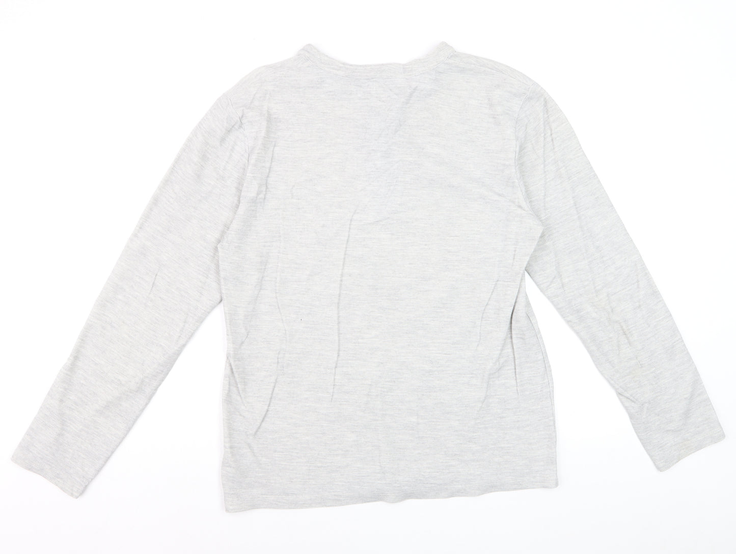 Reiss Womens Grey Long Sleeve Henley Cotton Jersey Top Size M