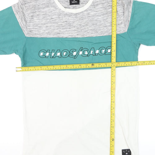 St Goliath Men's Grey and Green Colourblock Graphic T-Shirt Size S