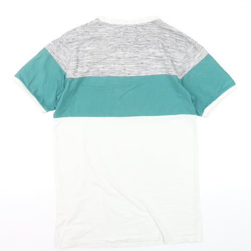 St Goliath Men's Grey and Green Colourblock Graphic T-Shirt Size S