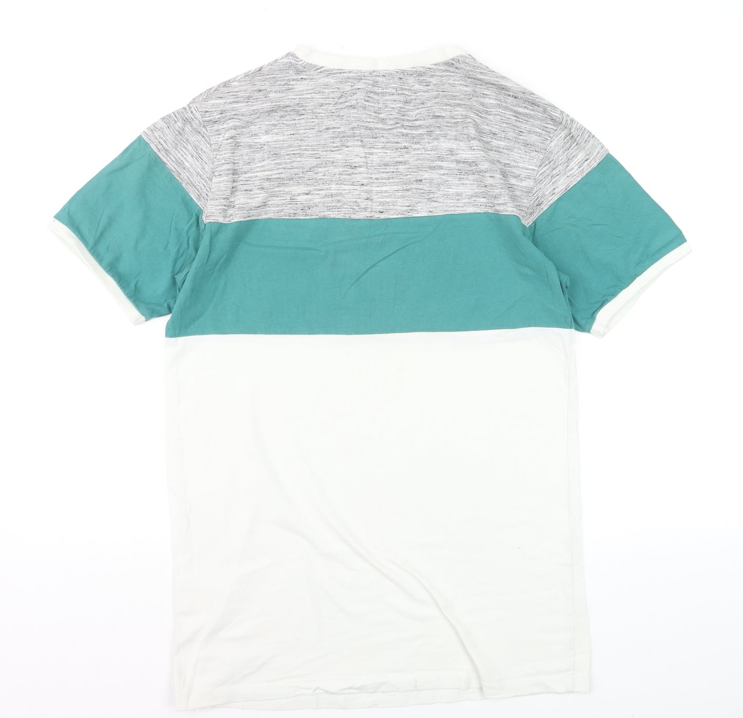St Goliath Men's Grey and Green Colourblock Graphic T-Shirt Size S