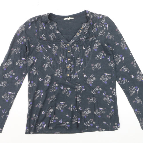 White Stuff Womens Blue Floral Long Sleeve Cotton Tunic Blouse Size 10