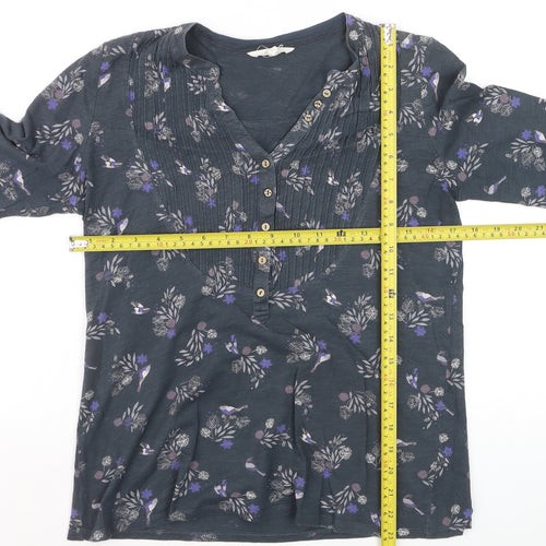 White Stuff Womens Blue Floral Long Sleeve Cotton Tunic Blouse Size 10